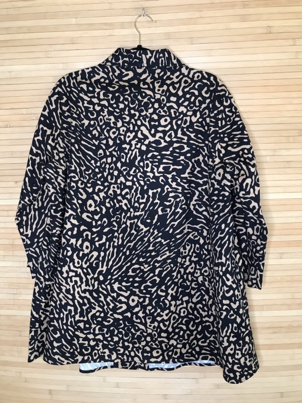 Caroline Rose sz XL Beige Black Animal Print button Front Long Jacket Oversized - Picture 5 of 6